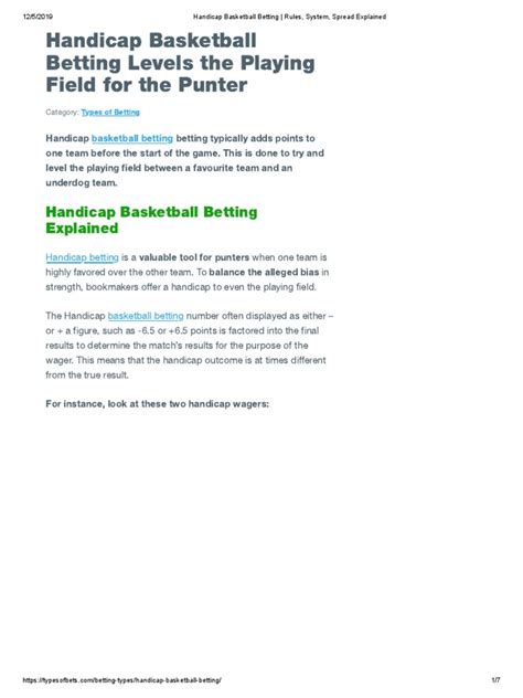Handicap Basketball Betting Rules, System, Spread .
